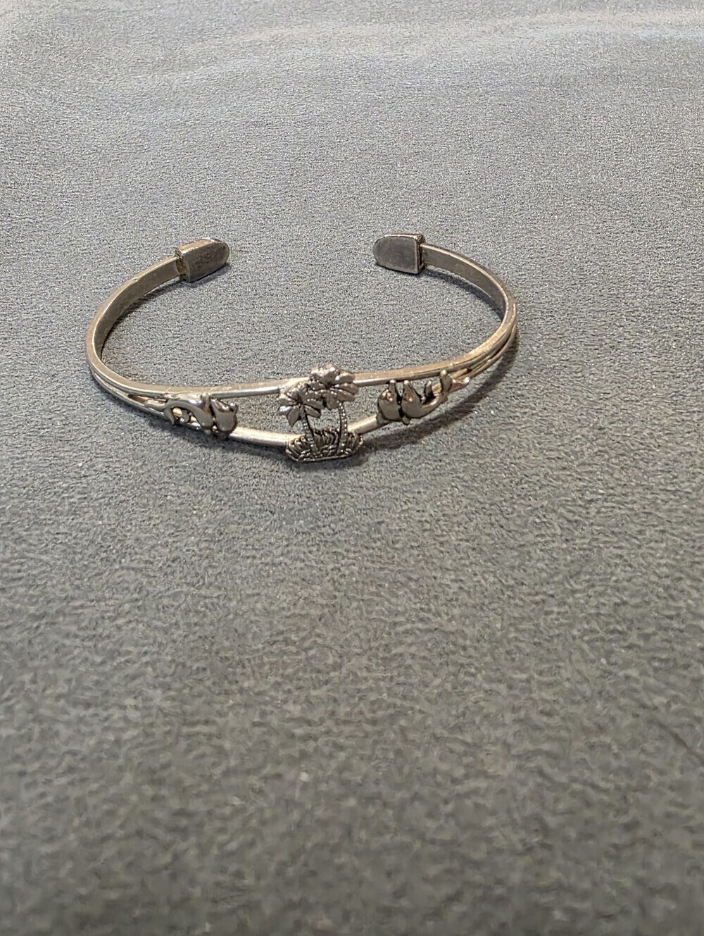 Silver Floral Palm Tree Cuff Bracelet - Women's Jewelry